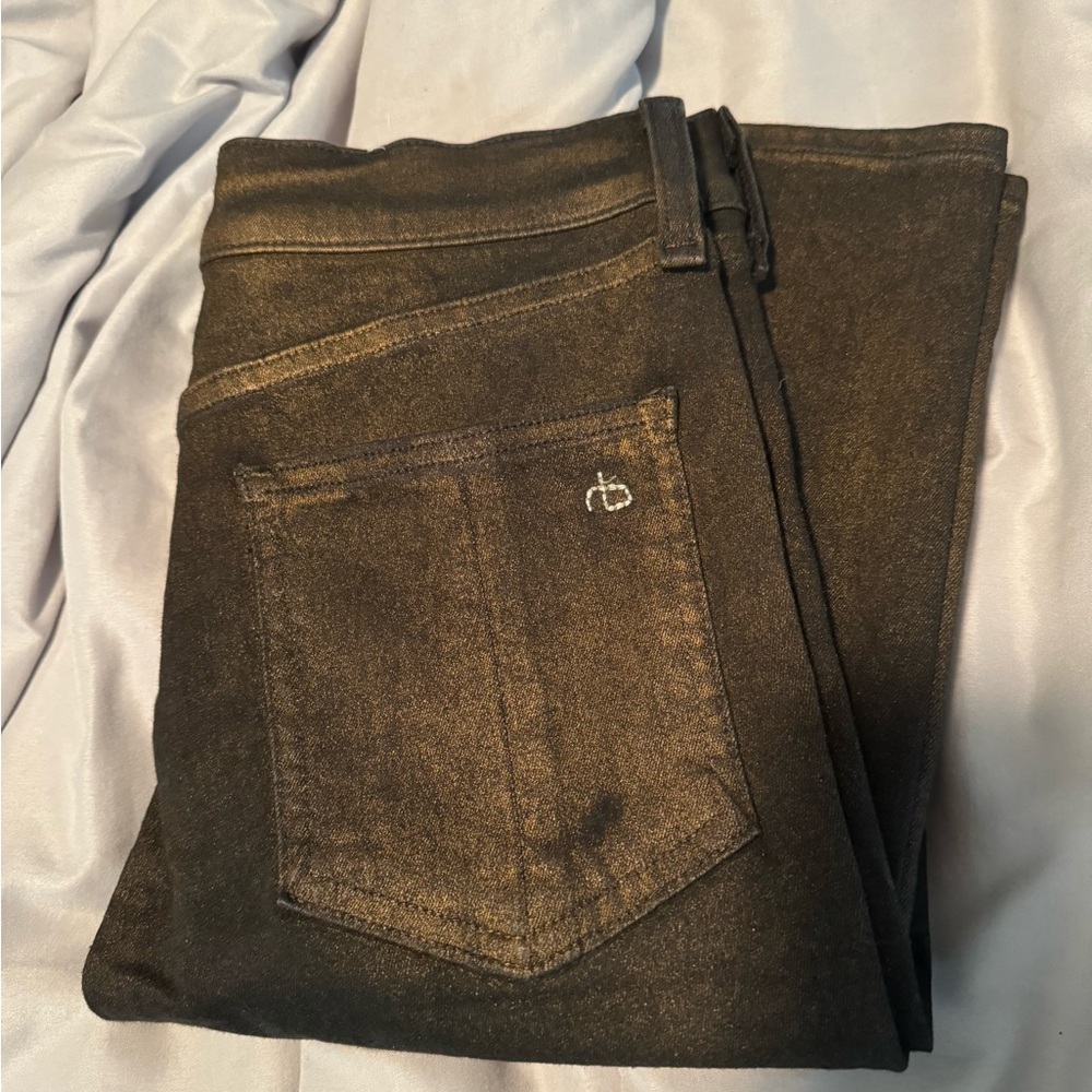 Rag & bone shiny gold high rise ankle skinny jeans